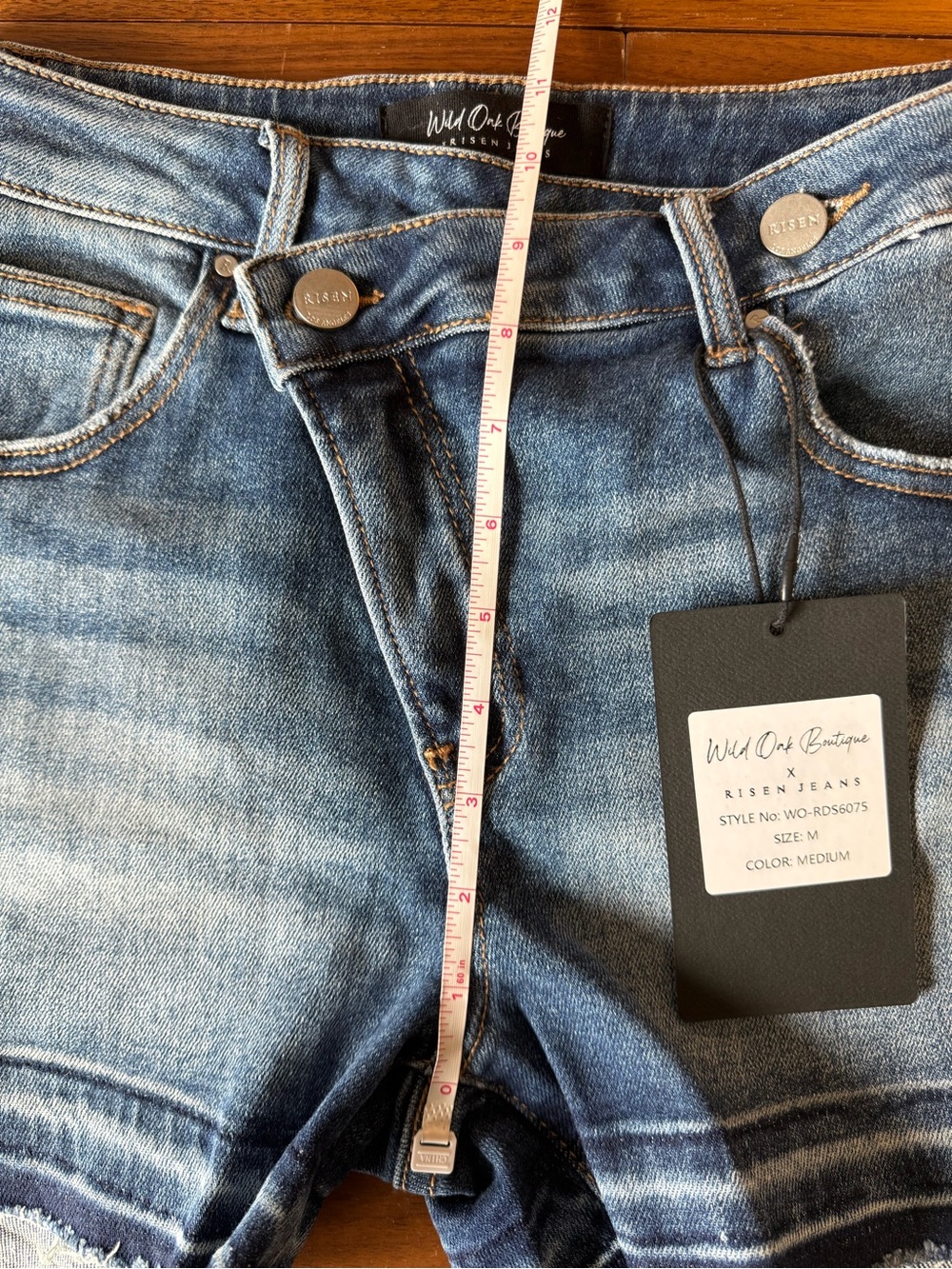 Risen by W.O. Denim Dark Blue Washed Cutoff Jean Shorts - Picture 10 of 14